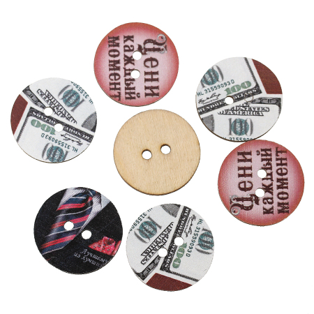 Bouton de Couture en Bois 2 Trous Couleur Naturelle Rond Couleur au Hasard 24mm Dia, 50 PCs