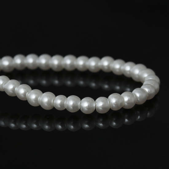 Bild von Glas Perlen Rund Weiß Imitat Perle ca. 4mm D., Loch: 1mm, 83cm - 81cm lang, 5 Stränge (ca. 210 Stk./Strang)