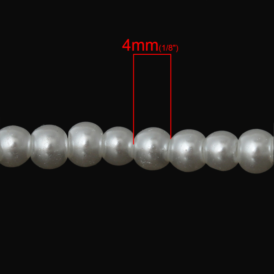 Picture of Glass Loose Beads Round White Pearl Imitation About 4mm Dia., Hole: Approx 1mm, 83cm - 81cm long, 5 Strands (Approx 210 PCs/Strand)