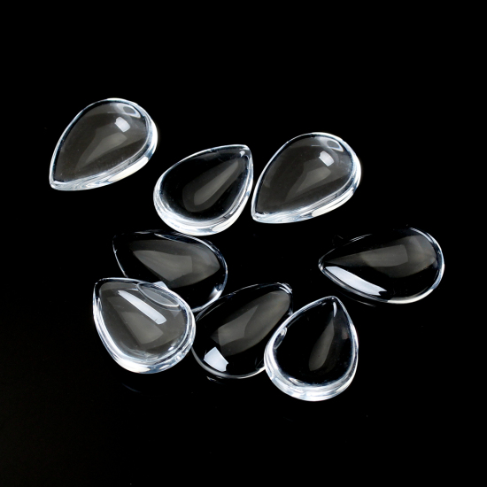 Picture of Transparent Glass Dome Seals Cabochons Teardrop Flatback Clear 25mm(1") x 18mm( 6/8"), 50 PCs
