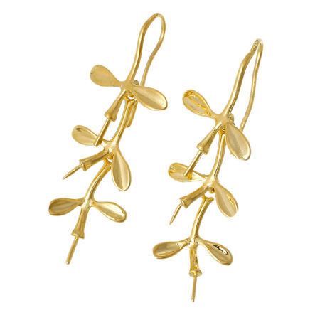 Brass Ear Wire Hooks Earring Findings Leaf Gold Plated 4.1cm x1.7cm(1 5/8" x 5/8") - 3.8cm x1.6cm(1 4/8" x 5/8"), Post/ Wire Size: (20 gauge), 10 PCs