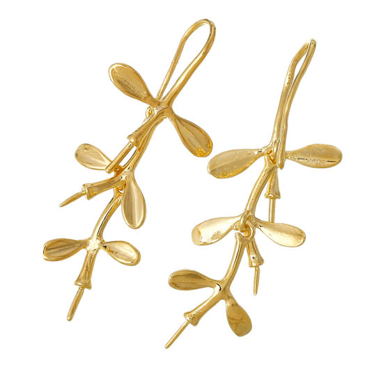 Bild von Messing Ohrringe Ohrhaken Klee Vergoldet 4.1cm x1.7cm - 3.8cm x1.6cm, Drahtstärke: (20 gauge), 10 Stück