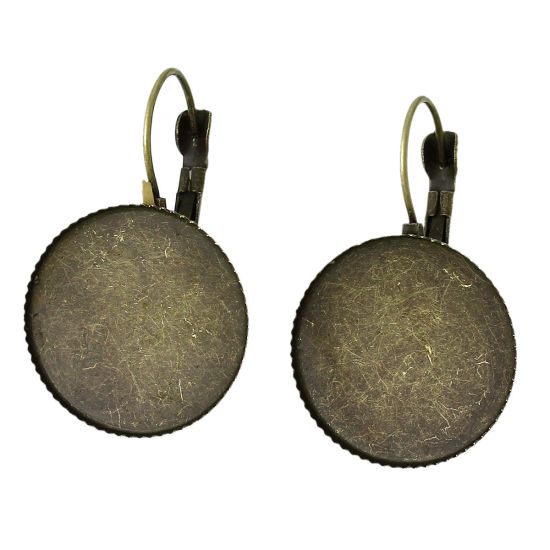 Bild von Messing Ohrring Rund Bronzefarbe für Cabochon (für 20mm D.) 33mm x 21mm, Drahtstärke: (20 gauge), 20 Stück
