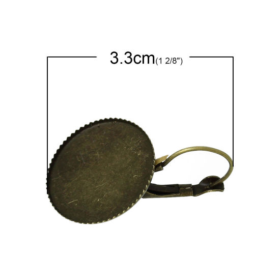 Bild von Messing Ohrring Rund Bronzefarbe für Cabochon (für 20mm D.) 33mm x 21mm, Drahtstärke: (20 gauge), 20 Stück