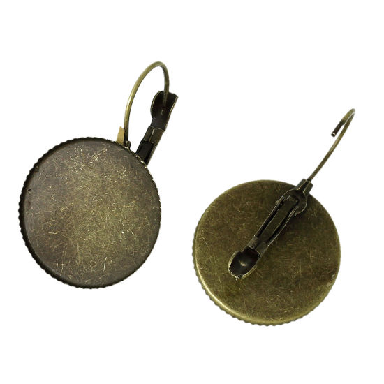 Bild von Messing Ohrring Rund Bronzefarbe für Cabochon (für 20mm D.) 33mm x 21mm, Drahtstärke: (20 gauge), 20 Stück