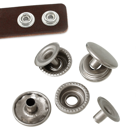 Image de Bouton Pression à Griffe en Alliage de Fer Rond Argent Mat 15mm Dia 13mm Dia 12mm Dia, 50 Kits(4 PCs/Kit)