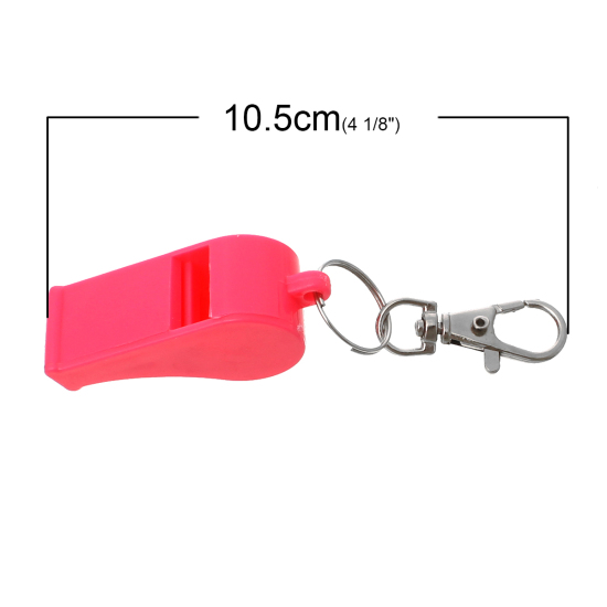 Picture of Plastic Keychain & Keyring Whistle At Random Mixed With Silver Tone Swivel Clasp 10.5cm x 1.9cm, 5 PCs
