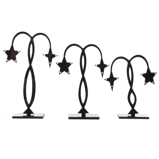 Picture of Acrylic Jewelry Earrings Display Rack Stand Tree Star Black 10x9cm(3 7/8"x3 4/8") 12x9cm(4 6/8"x3 4/8") 13.7x9cm(5 3/8"x3 4/8"), 2 Sets (3 PCs/Set)