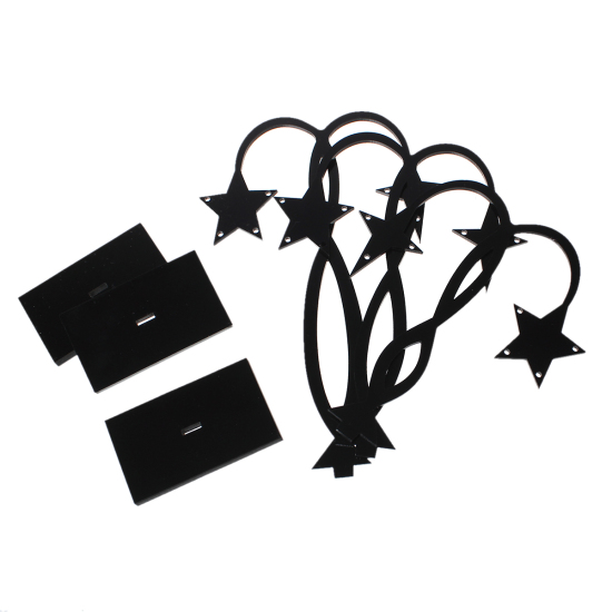 Picture of Acrylic Jewelry Earrings Display Rack Stand Tree Star Black 10x9cm(3 7/8"x3 4/8") 12x9cm(4 6/8"x3 4/8") 13.7x9cm(5 3/8"x3 4/8"), 2 Sets (3 PCs/Set)