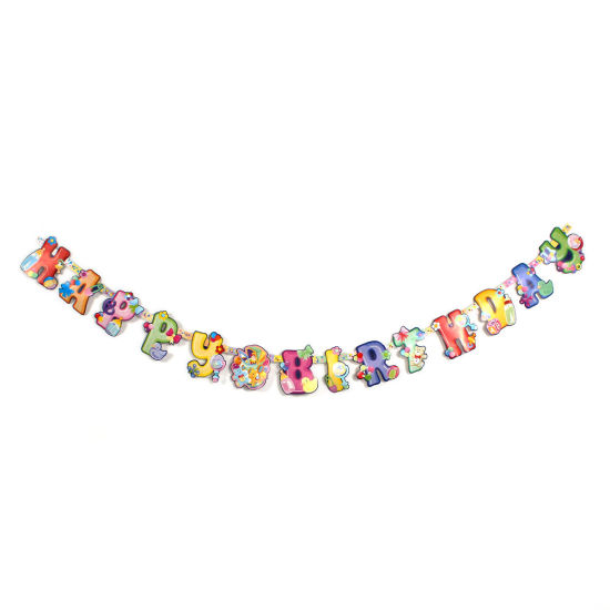 Picture of Paper Banner Party Decoration Birthday Alphabet Multicolor Message "Happy Birthday" Pattern 236cm(92 7/8") long, 1 Piece