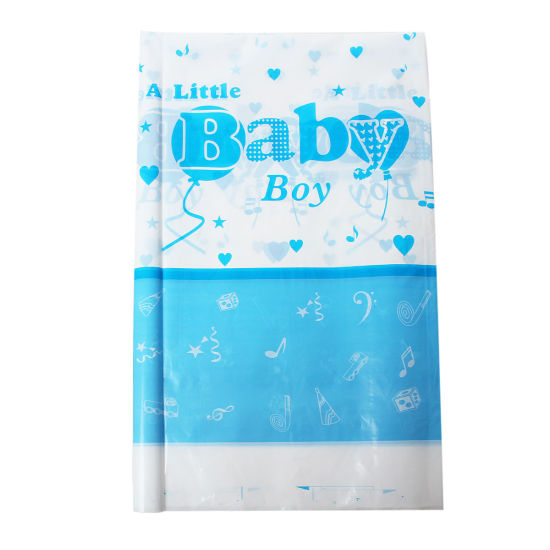 Picture of Tablecloth Table Cover Decoration Rectangle Blue Message " Baby Boy " Pattern 180cm(70 7/8") x 108cm(42 4/8"), 1 Piece