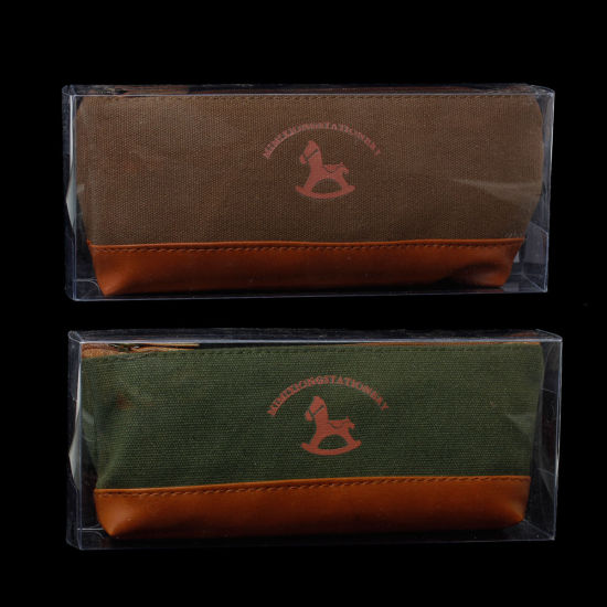 Image de Trousse en Coton + Cuir Artificiel Rectangle Cheval en Bois Couleur Au Hasard Longueur: 19cm, Largeur: 8.5cm, 2 Pcs