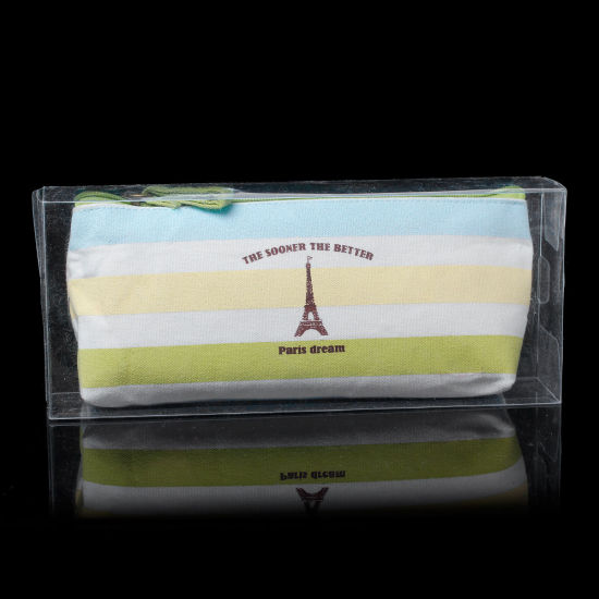 Picture of Cotton Pencil Case Pencil Bag Rectangle Multicolor Paris Eiffel Tower Pattern 19.0cm x 8.5cm, 2 PCs