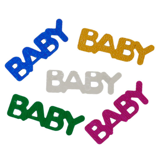 Picture of PVC Confetti Party Decoration Baby Shower Message "Baby" At Random Mixed 22mm x7mm( 7/8" x 2/8"), 100 Grams