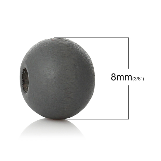 Picture of Natural Wood Spacer Beads Round Dark Gray About 8mm Dia, Hole: Approx 2.4mm-2.8mm, 85 PCs