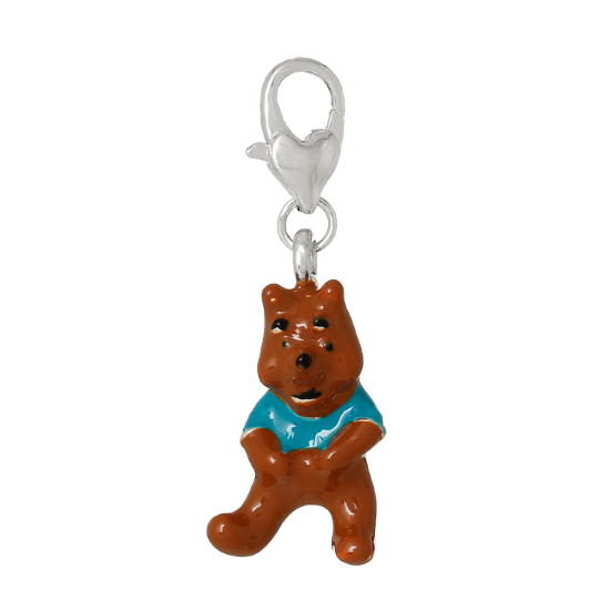 Imagen de Clip en Charms para Vintage Charm Pulseras Aleación  Oso Animal , Argentado Esmalte 39mmx 13mm, 2 Unidades