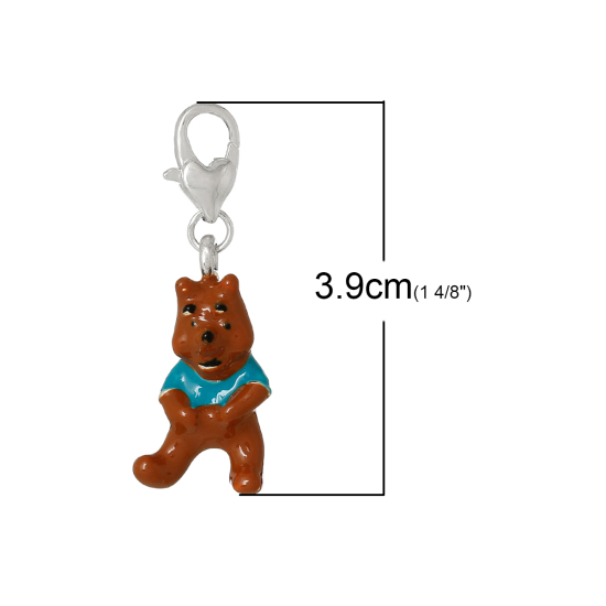 Imagen de Clip en Charms para Vintage Charm Pulseras Aleación  Oso Animal , Argentado Esmalte 39mmx 13mm, 2 Unidades