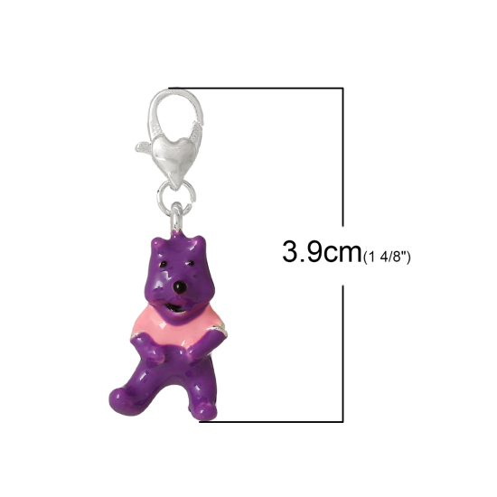 Imagen de Clip en Charms para Vintage Charm Pulseras Aleación  Oso Animal , Argentado Esmalte 39mmx 13mm, 2 Unidades