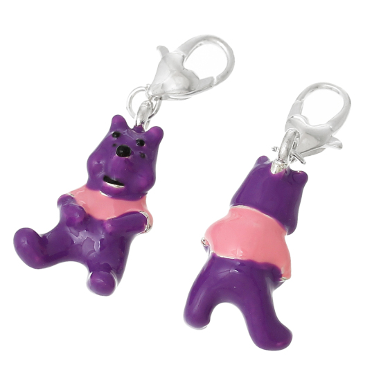 Imagen de Clip en Charms para Vintage Charm Pulseras Aleación  Oso Animal , Argentado Esmalte 39mmx 13mm, 2 Unidades