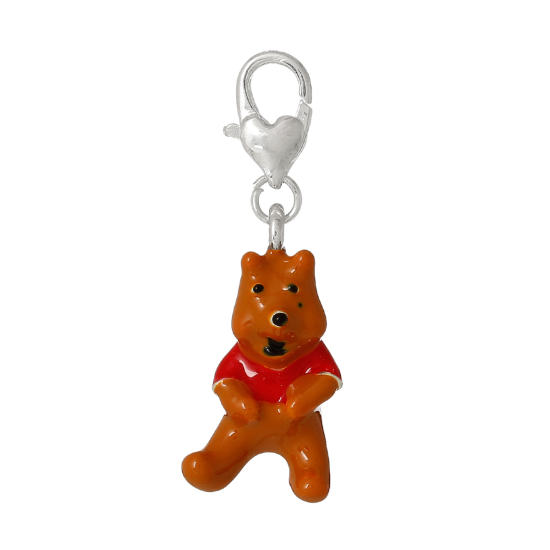 Imagen de Clip en Charms para Vintage Charm Pulseras Aleación  Oso Animal , Argentado Esmalte 39mmx 13mm, 2 Unidades