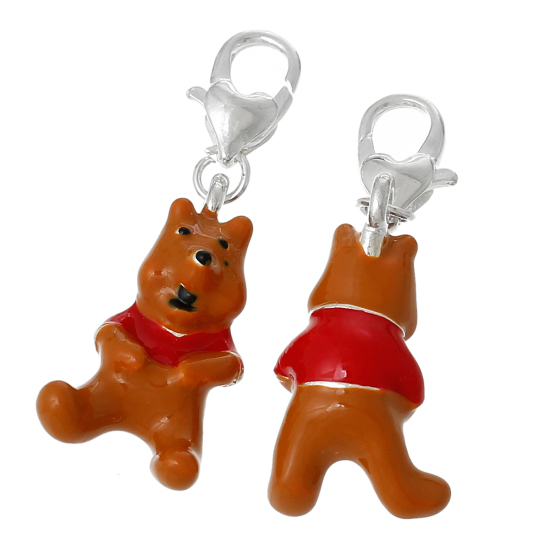 Imagen de Clip en Charms para Vintage Charm Pulseras Aleación  Oso Animal , Argentado Esmalte 39mmx 13mm, 2 Unidades