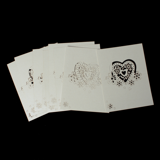 Picture of Paper Wedding Party Name Place Cards Heart Hollow Creamy-White 11.8cm x8.8cm(4 5/8" x3 4/8"), 10 Sheets