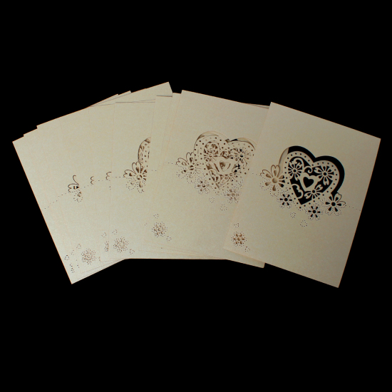 Picture of Paper Wedding Party Name Place Cards Heart Hollow Light Golden 11.8cm x8.8cm(4 5/8" x3 4/8"), 10 Sheets