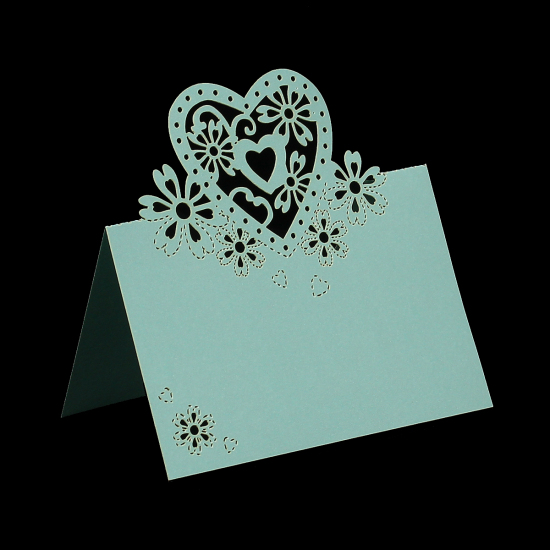 Picture of Paper Wedding Party Name Place Cards Heart Hollow Mint Green 11.8cm x8.8cm(4 5/8" x3 4/8"), 10 Sheets