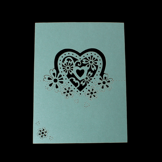 Picture of Paper Wedding Party Name Place Cards Heart Hollow Mint Green 11.8cm x8.8cm(4 5/8" x3 4/8"), 10 Sheets