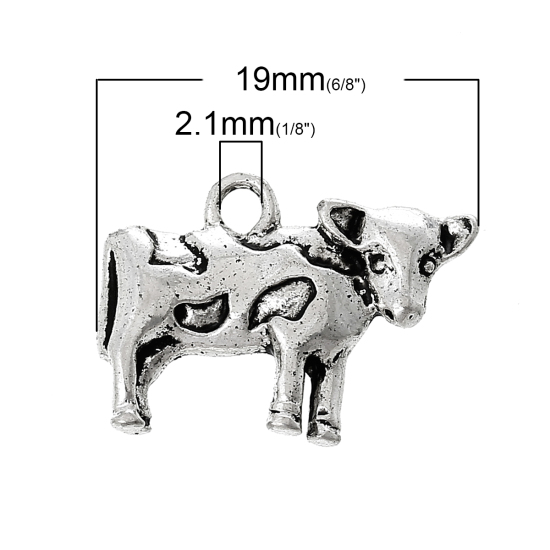 Picture of Zinc Metal Alloy Charm Pendants Milk Cow Animal Antique Silver Color 19mm x 14mm( 6/8" x 4/8"), 20 PCs