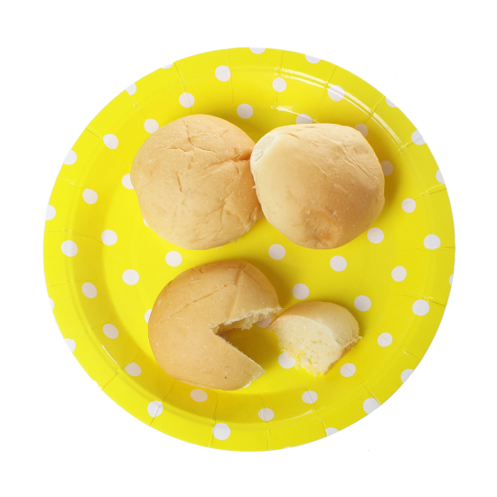 Picture of Paper Tableware Plates Party Food Round Yellow & White Dot Pattern 23cm(9") Dia, 12 PCs