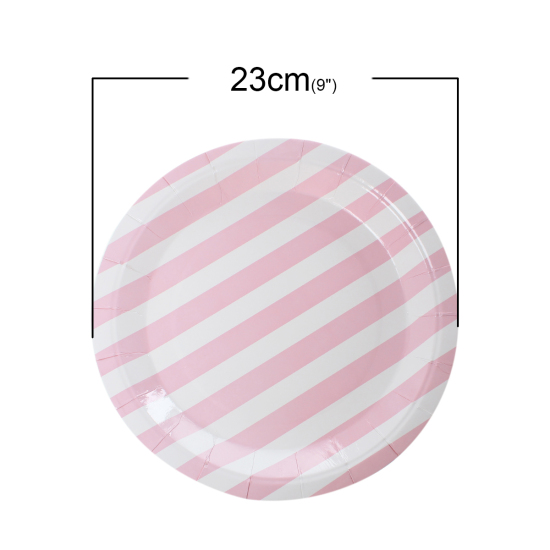 皿 紙 円形 ピンク ストライプパターン 23cm、 12 個 の画像