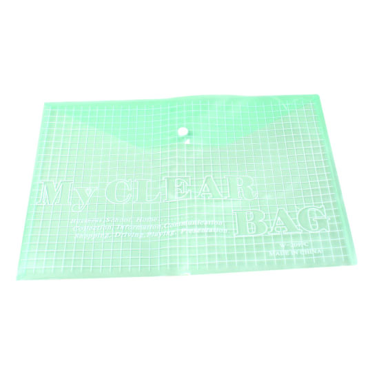 Picture of PVC Documents Pouch File Bag Office Rectangle Green Lattice Pattern 35cm x 25cm, 10 PCs