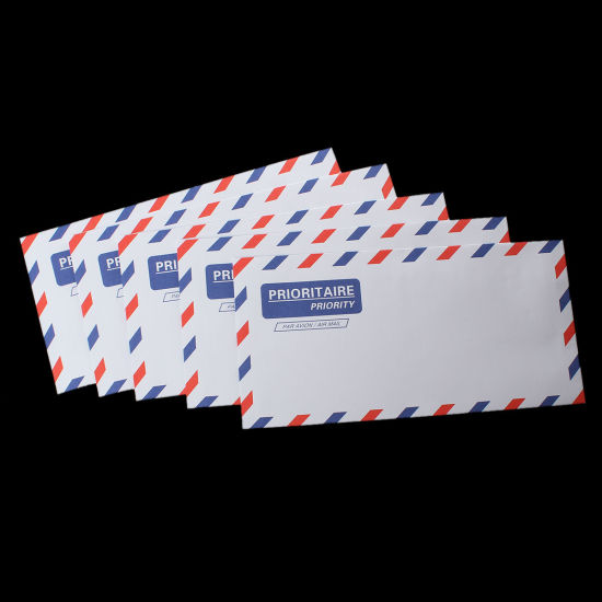 Picture of Paper Envelope Post Rectangle White Alphabet "Prioritaire Priority " Pattern Self-Adhesive 21.8cm(8 5/8") x 10.8cm(4 2/8"), 30 PCs