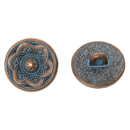 Picture of Zinc Based Alloy Metal Sewing Shank Buttons Round Antique Copper Flower Carved Spray Painted White 15mm( 5/8