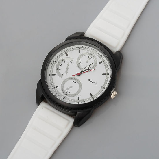 Bild von Silikon Armbanduhr Uhr mit Batterie Rund Weiß 26cm lang, 1 Stück
