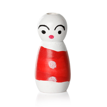 Picture of Natural Wood Spacer Beads Doll Red About 25mm x 12mm, Hole: Approx 3mm-3.6mm, 30 PCs