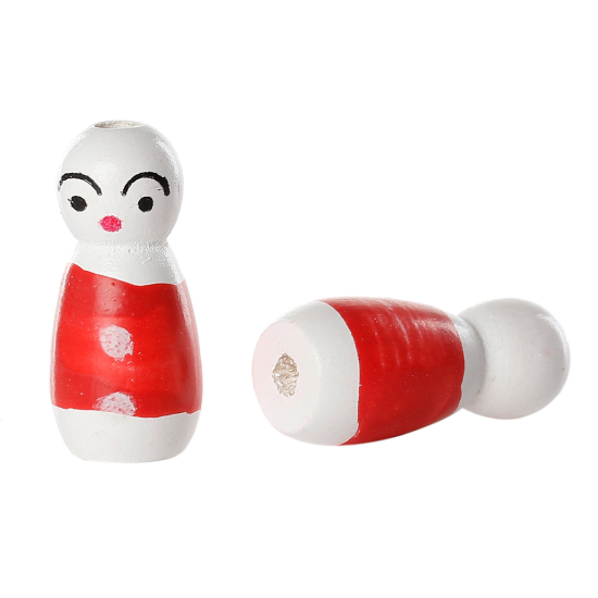 Immagine di Legno Separatori Perline Bambola Giapponese Rosso Circa 25mm x 12mm, Foro: Circa 3mm-3.6mm, 30 Pz