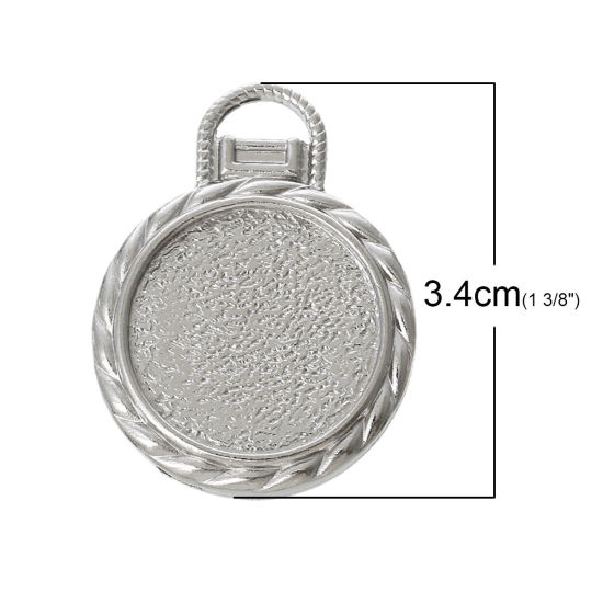 亜鉛合金 レジン セッティング台 ミール皿 ペンダント 円形 シルバートーン ( 20mmに合う) 34mm x 26mm、 20 個 の画像