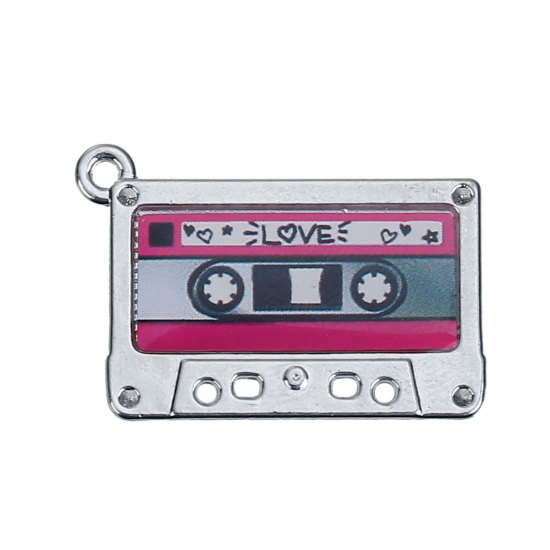 Bild von Zinklegierung Charm Anhänger Kassette Silberfarben (Geeignet für ss6 Strass) Message " LOVE " 29mm x 19mm, 20 Stücke