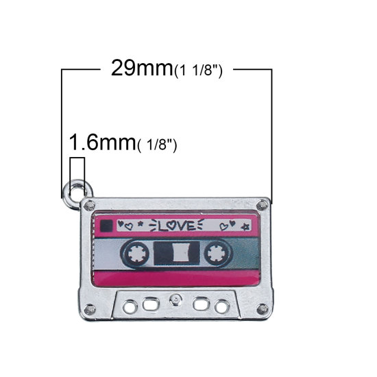 Bild von Zinklegierung Charm Anhänger Kassette Silberfarben (Geeignet für ss6 Strass) Message " LOVE " 29mm x 19mm, 20 Stücke