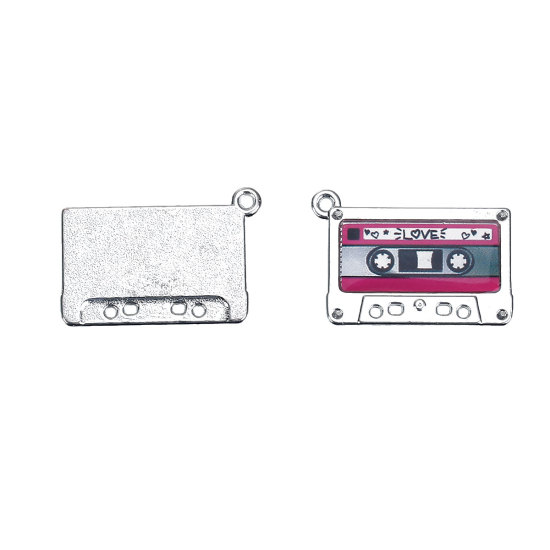 Bild von Zinklegierung Charm Anhänger Kassette Silberfarben (Geeignet für ss6 Strass) Message " LOVE " 29mm x 19mm, 20 Stücke