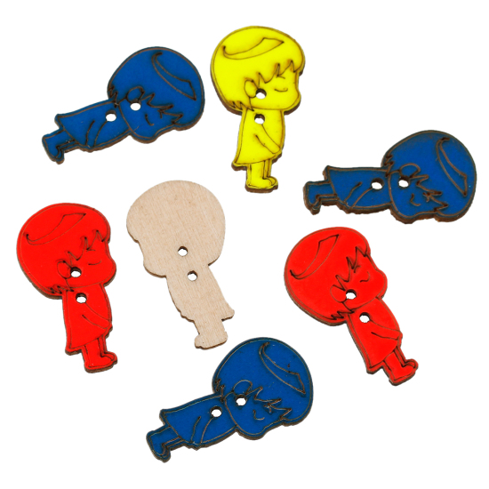 Immagine di Legno Bottone da Cucire ScrapbookBottone Ragazzo A Random Due Fori 28mm x 16mm, 50 Pz