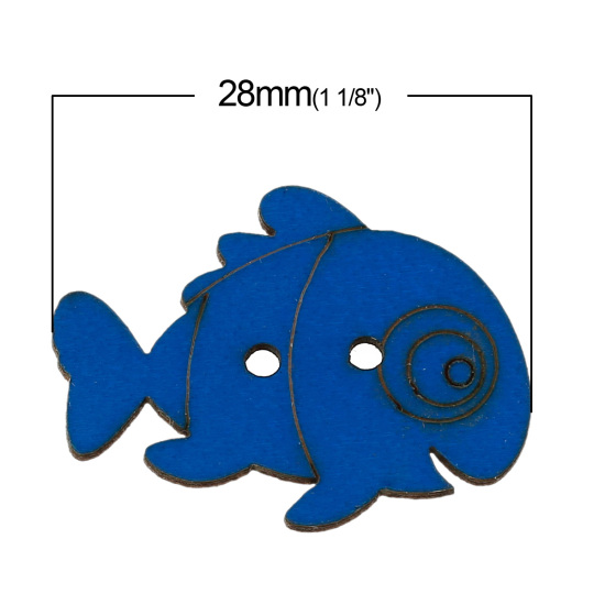 Immagine di Legno Bottone da Cucire ScrapbookBottone Pesce A Random Due Fori 28mm x 21mm, 50 Pz