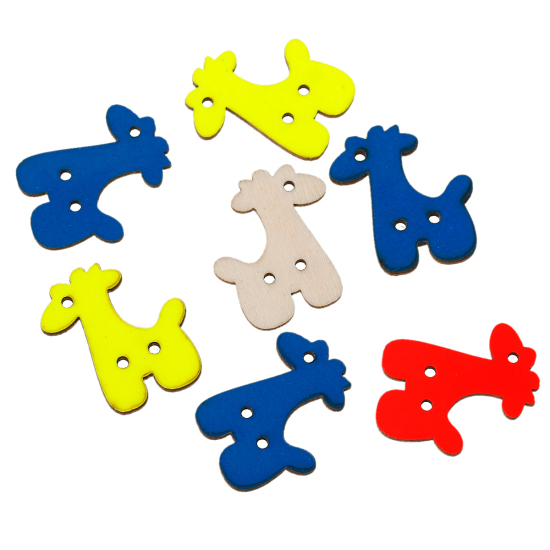 Picture of Natural Wood Sewing Button Scrapbooking Giraffe At Random Mixed 2 Holes 29mm(1 1/8") x 26mm(1"), 50 PCs