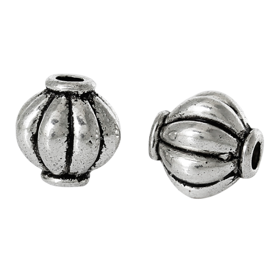 Picture of Spacer Beads Pumpkin Antique Silver Color About 8mm x 8mm, Hole:Approx 1.8mm, 100 PCs