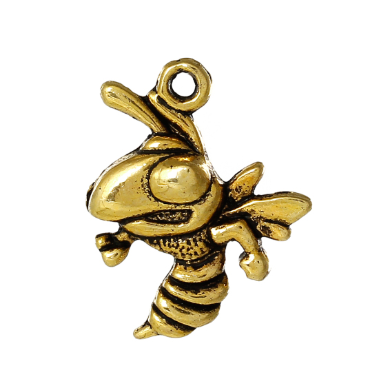 Picture of Zinc Metal Alloy Charm Pendants Bees Animal Gold Tone Antique Gold 21mm x 17mm( 7/8" x 5/8"), 100 PCs