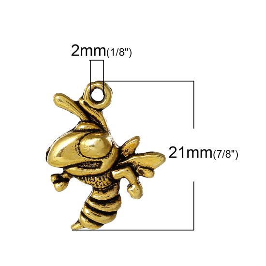 Immagine di Lega di Zinco Charm Ciondoli Ape Oro Antico 21mm x 17mm , 100 Pz