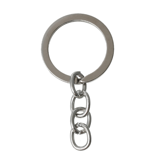 Bild von Eisen(Legierung) Schlüsselkette & Schlüsselring Ring Silberfarbe 50mm x 25mm, 30 Stücke