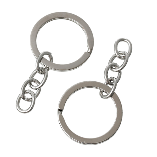 Bild von Eisen(Legierung) Schlüsselkette & Schlüsselring Ring Silberfarbe 50mm x 25mm, 30 Stücke
